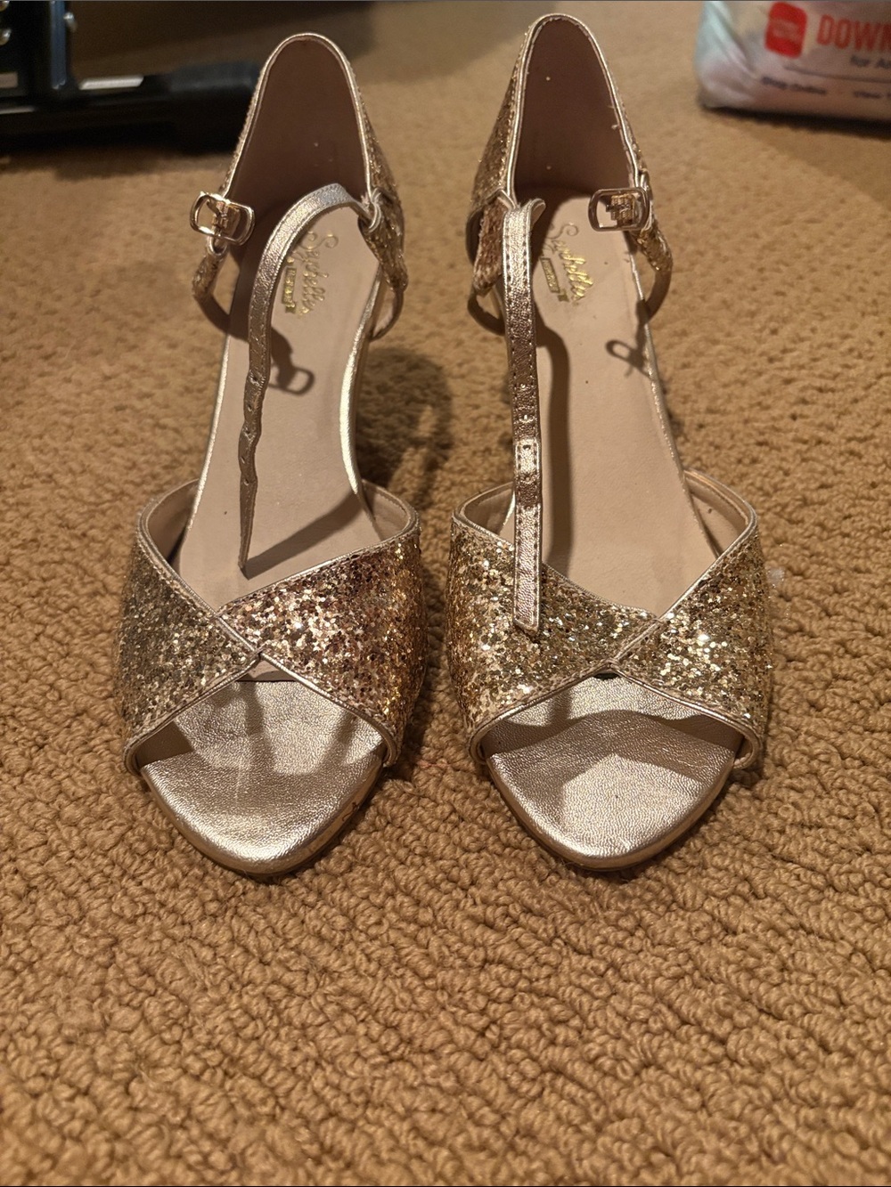 Seychelles Gold Glitter Strappy Heels